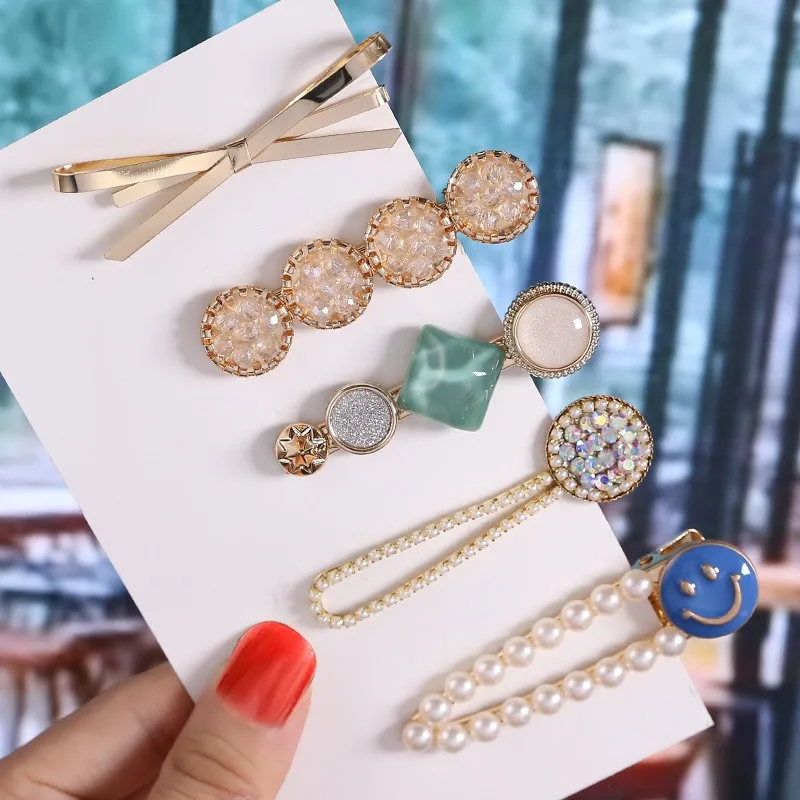 8pcs/5pcs/Set Colourful Inlay Rhinestone Hair Clip Fashiona Flower hair Accessories Hollow Out Starfish Metal Hair Pin