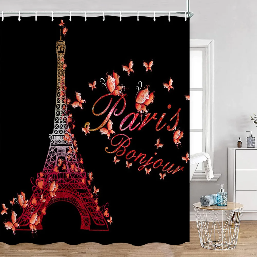 Fashion Paris Tower Shower Curtains European City View Aesthetic Bathroom Curtain Polyester Fabric Bath Decorations for Home