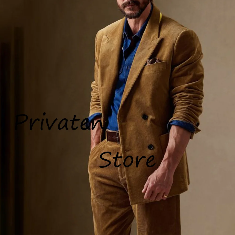 Luxury Men's Suits for Mens Luxury Casual Men's Corduroy Two-piece Suit Elegant Man Suit Costumes Mens 2 Piece Outfit Set Full