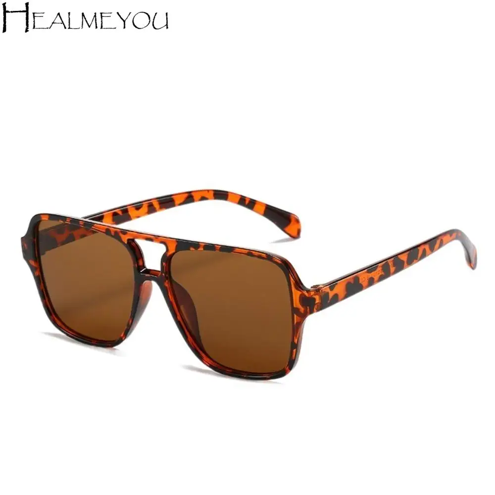 

UV Protection Big Frame Square Sunglasses UV400 Double Beam Pilot Sun Glasses Punk Leopard Print Retro Eyewear Travel