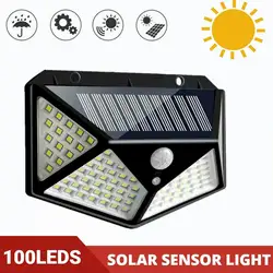 Luz Solar LED con Sensor de movimiento para exteriores, 3 modos impermeable con lámpara de seguridad, 100 LED, para pared de calle y jardín