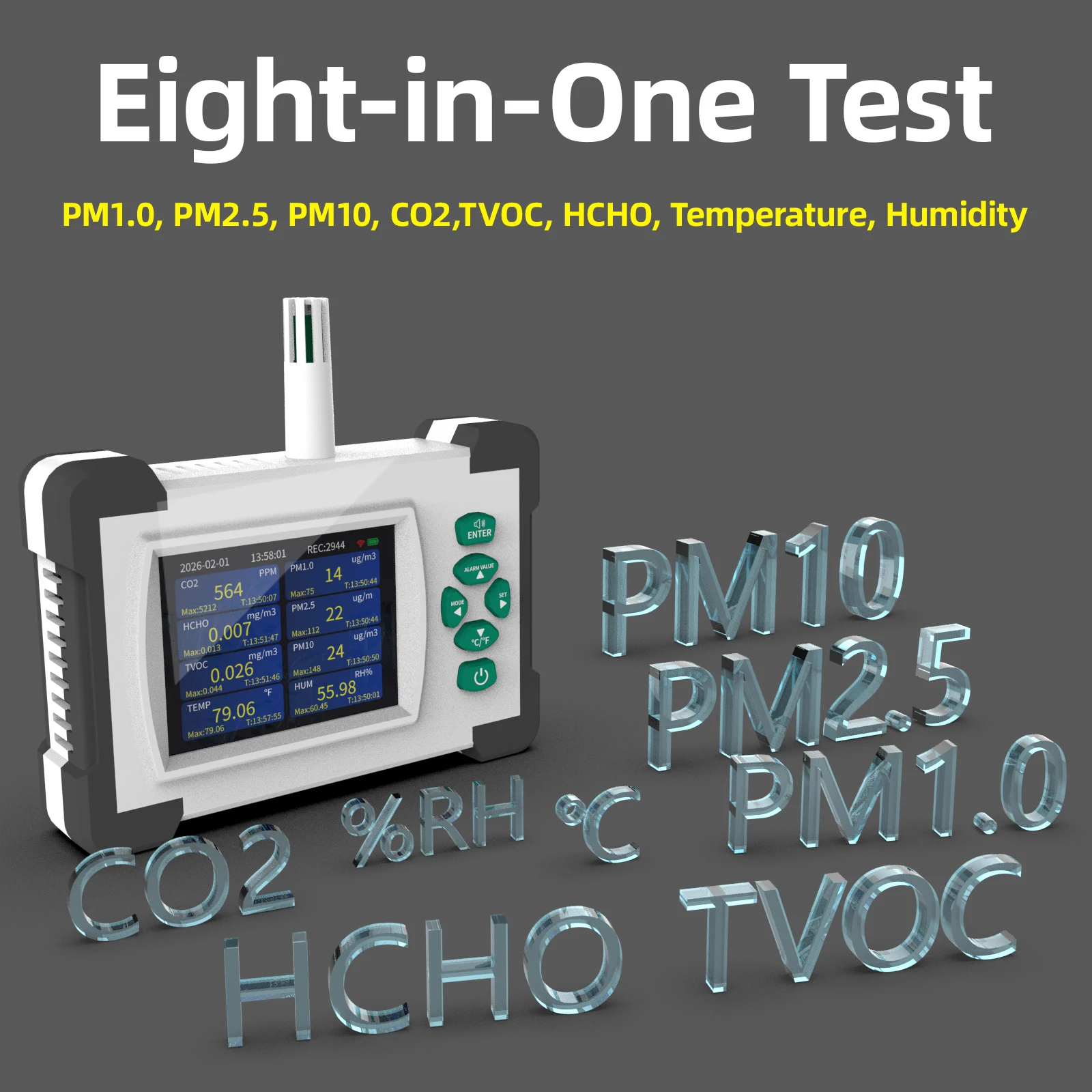 Air Quality Monitor Co2 Pm2.5 Tvoc - 7-in-1 WiFi Air Quality Monitor CO2