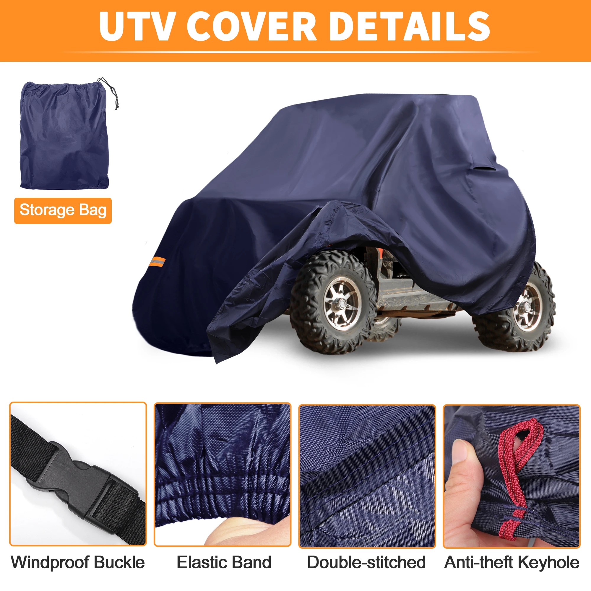 UXCELL 2 Seaters UTV Cover Side by Side Cover for Polaris RZR Turbo R Navy Blue 210D