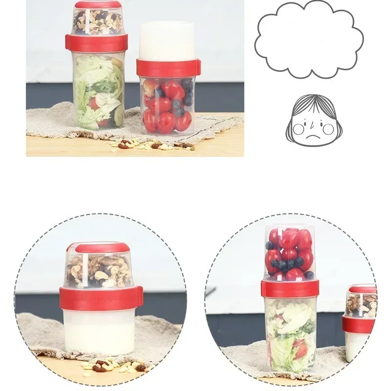Double-layer Sealed Compartmented Crisper Box Oatmeal Nut Yogurt Salad Cup Food Storage Box Breakfast Fruit Crisper Lunch Box