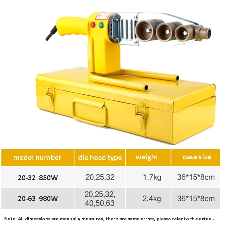 Pipe Welding Machine 800W Pipe Soldering Iron Plastic Welding PE/PPR Pipe Heating Hot Melting Tool 63/32 Type Abrasives