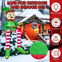 8 FT Christmas Inflatable DIY Decorations Outdoor Sitting Elf Holding Gift Bag Blow Up Builtin LED Light Toy Xmas Party Decor