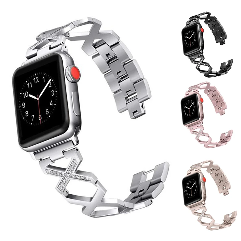 

4pcs/lot Women Diamond Band for Apple Watch 38-44 mm SE 6 5 Fhx-hh19 Stainless Steel Metal Jewelry Bracelet Strap for iWatch 3 2