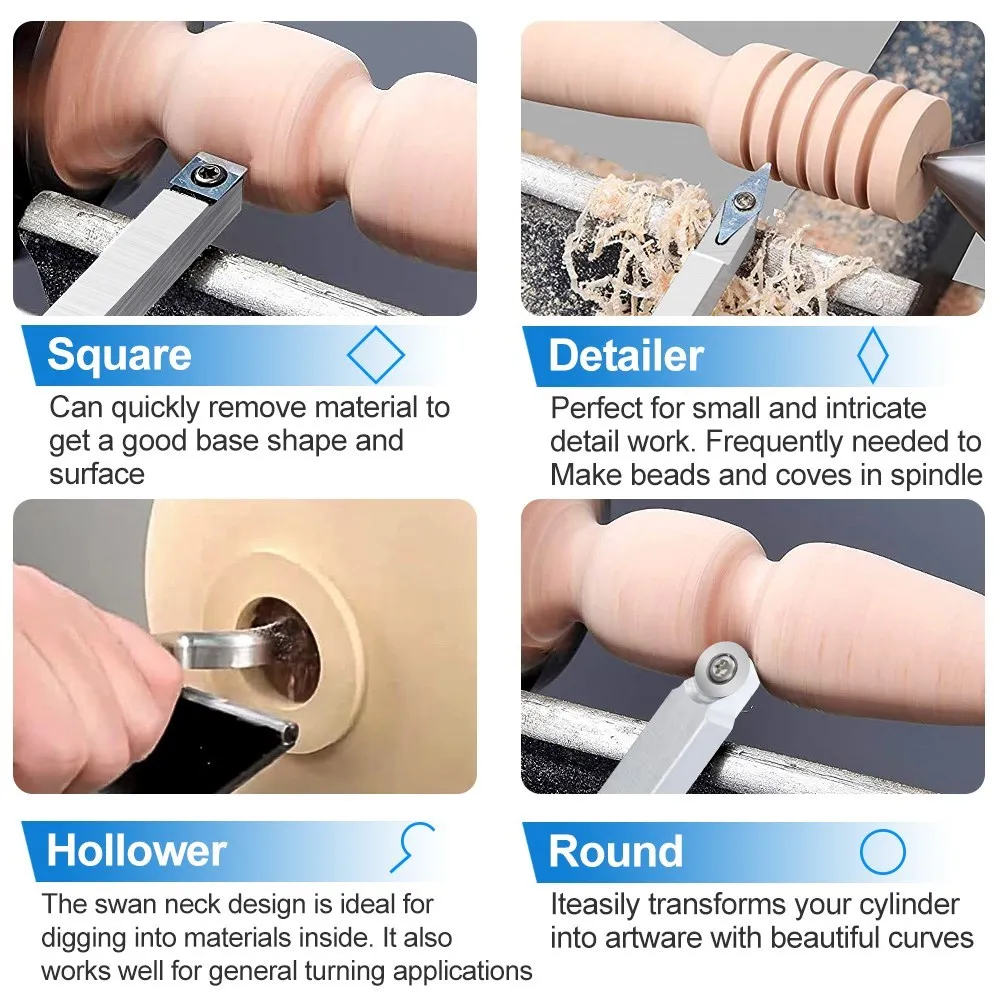 Wood Lathe Turning Tools with Carbide Insert for Woodworking Lathe Rougher Finisher Swan Neck Hollowing Tools