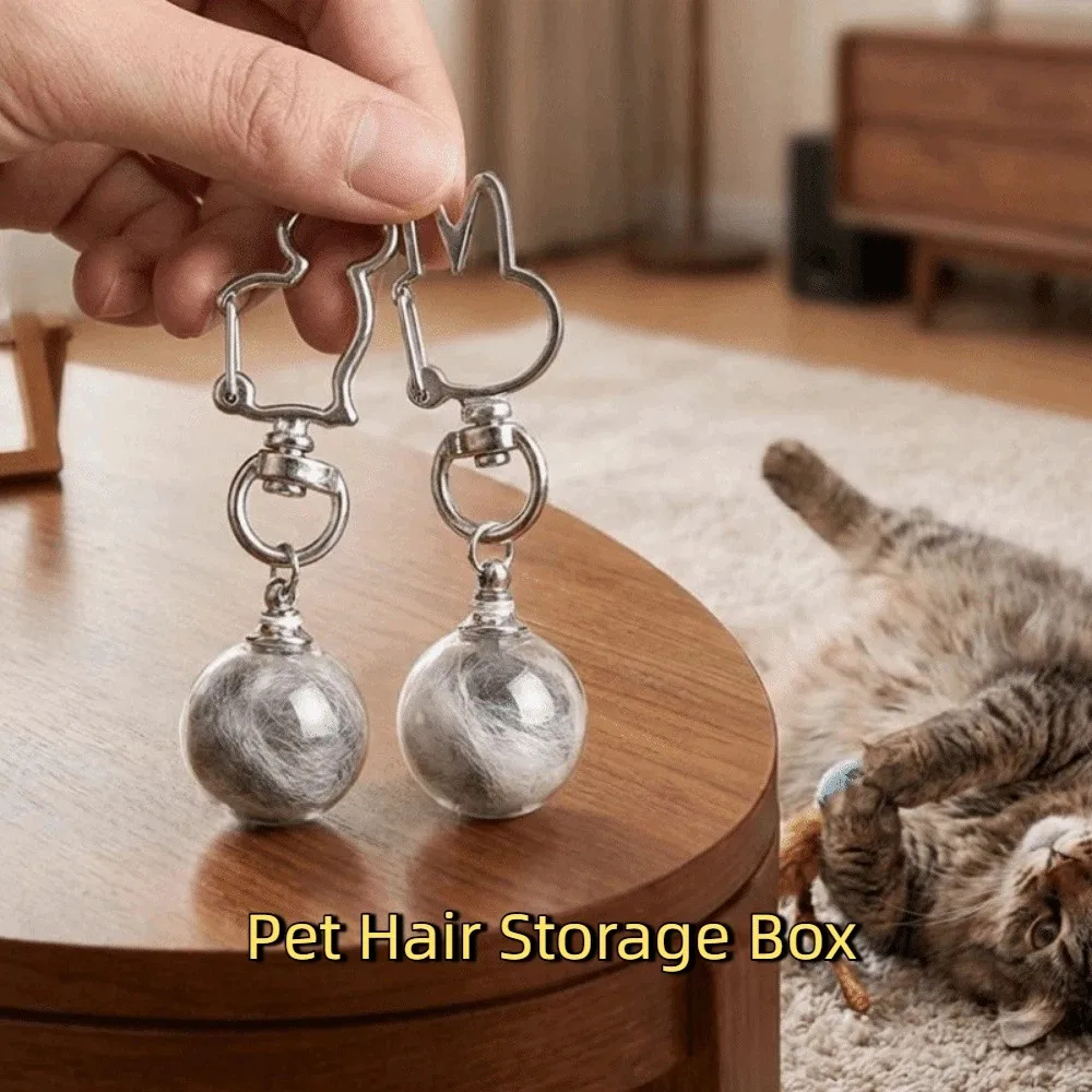 Car Keyring Transparent Cat Hair Storage Box Hanging Cute Pet Hair Keychain Portable Rabbit Fur Collector Backpack Decoration