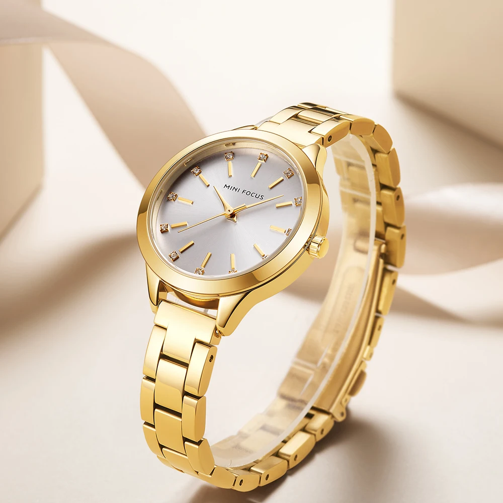 MINI FOCUS Luxury Watch for Woman Waterproof Stainless Steel Ladies Watche Elegant Fashion Quartz Wrist Watches Gold Watch 0367L