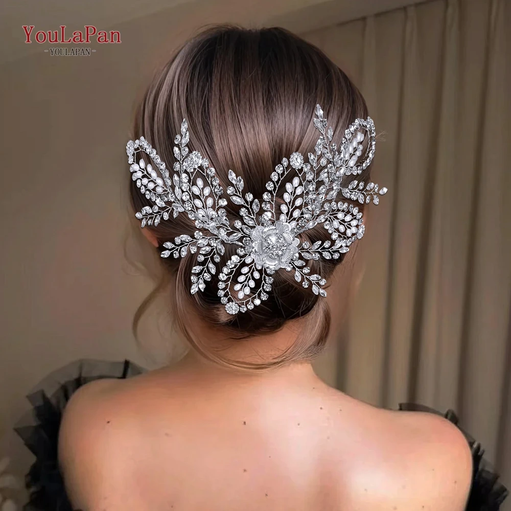 YouLaPan Ikat Kepala Pengantin Pernikahan Berlian Imitasi Aksesori Rambut Pengantin Wanita Ikat Rambut Perhiasan Pesta Pakaian Rambut Hiasan Kepala Elegan HP893