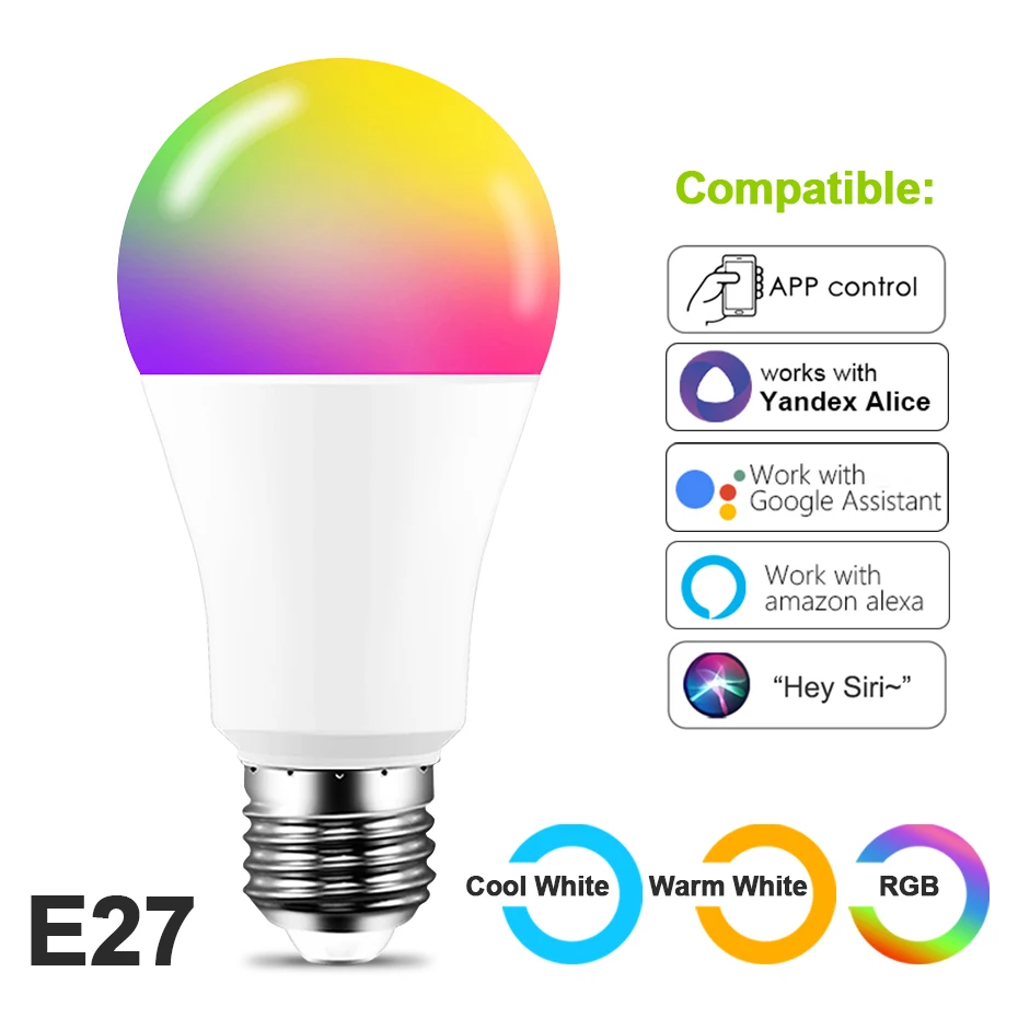 Ewelink-bombilla Led inteligente con Wifi, lámpara mágica regulable RGB E27, funciona con Alexa, asistente de Google Home, Yandex, Alice, saludo