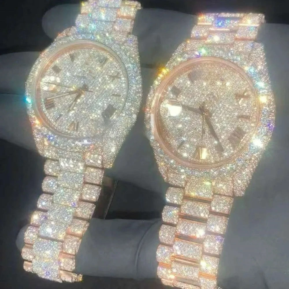 Relojes llenos de diamantes para mujer, marca superior de lujo, reloj de cuarzo con número Hip Hop para hombre, reloj de pulsera resistente al agua de acero a la moda