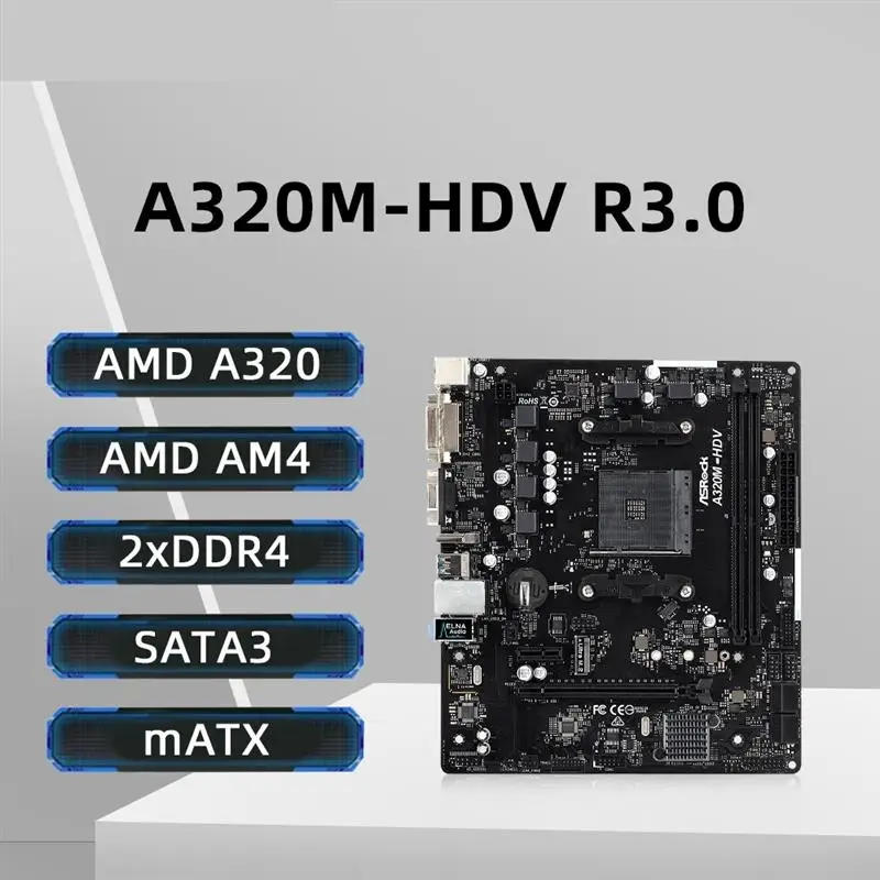 New! A320M-HDV R3.0 Motherboard Support AMD Ryzen 5 5600 5700X3D DDR4 3200+(OC) NVME M.2 Interface PCIe 3.0 AM4 Motherboard