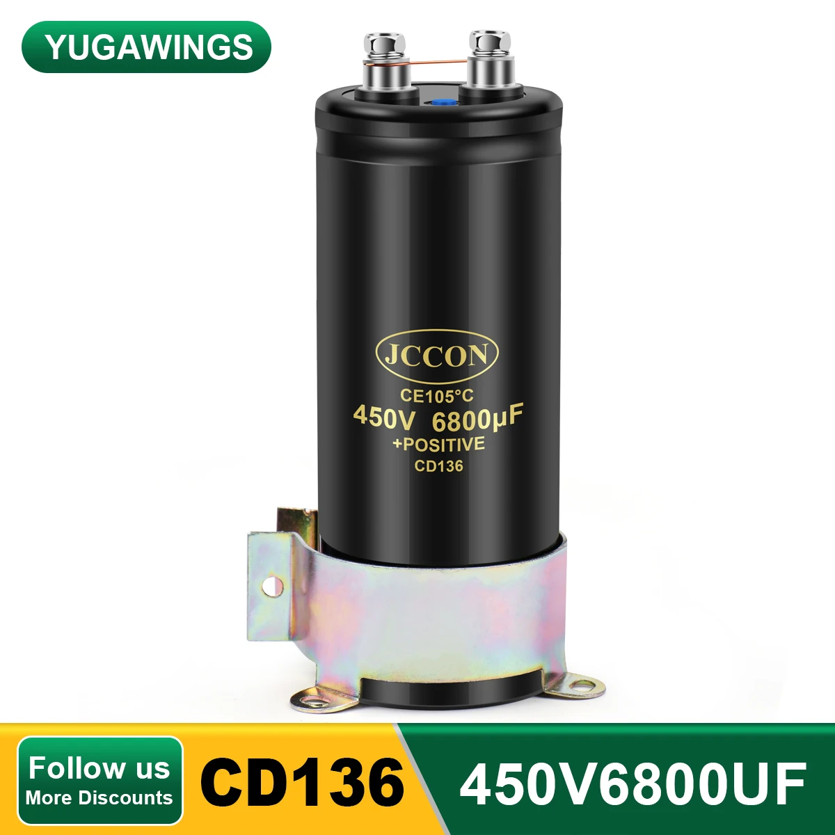 

450V6800UF 76x160 MFD Aluminum Screw Audio Filtering Electrolytic Capacitor 105℃ JCCON CD136 Bolt Capacitors 6800UF