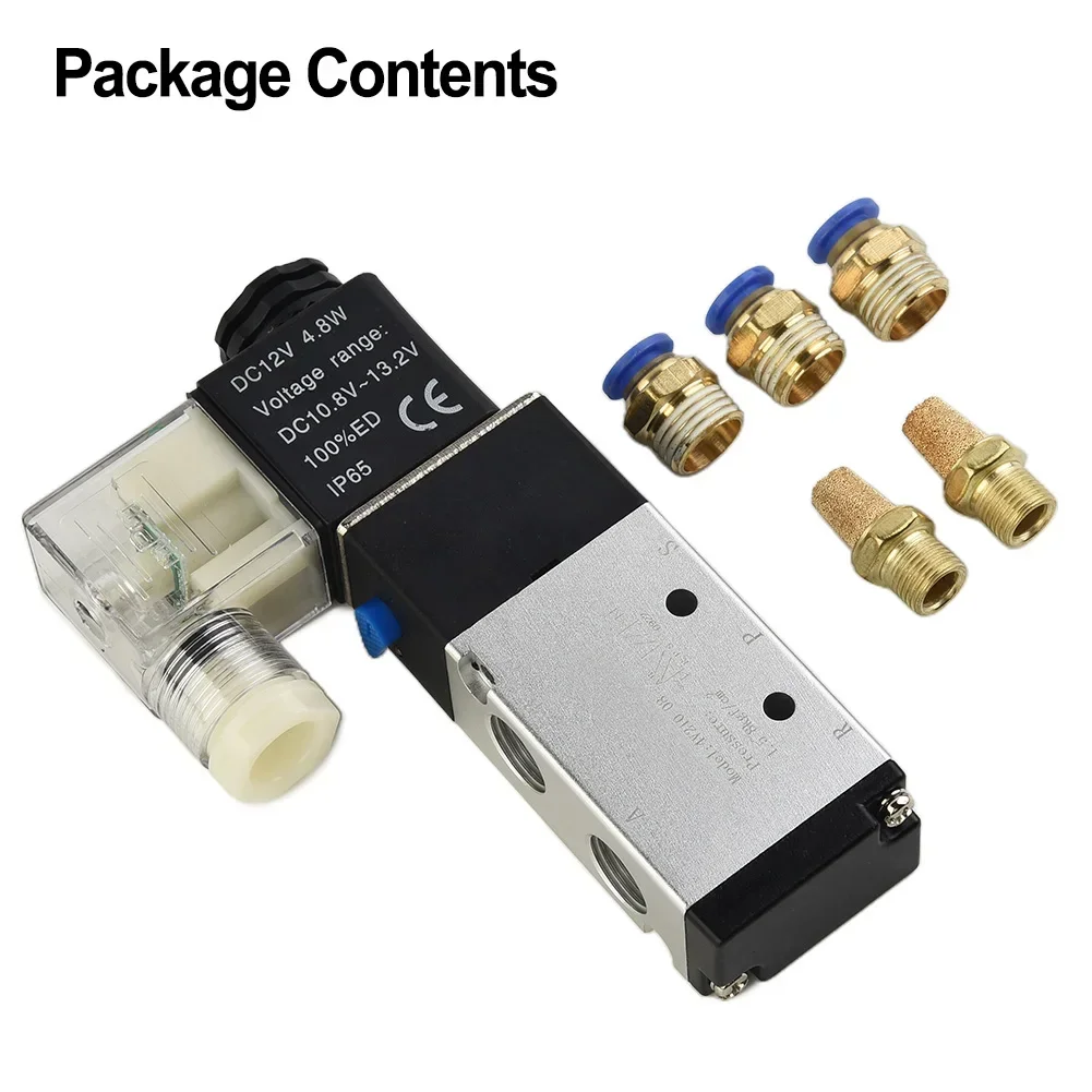 1 Set Solenoid Valve Flow Speed Control Silencers Male Connectors 4V210-08 DC 12V Solenoid Pneumatic Valve 5 Port 2 Position