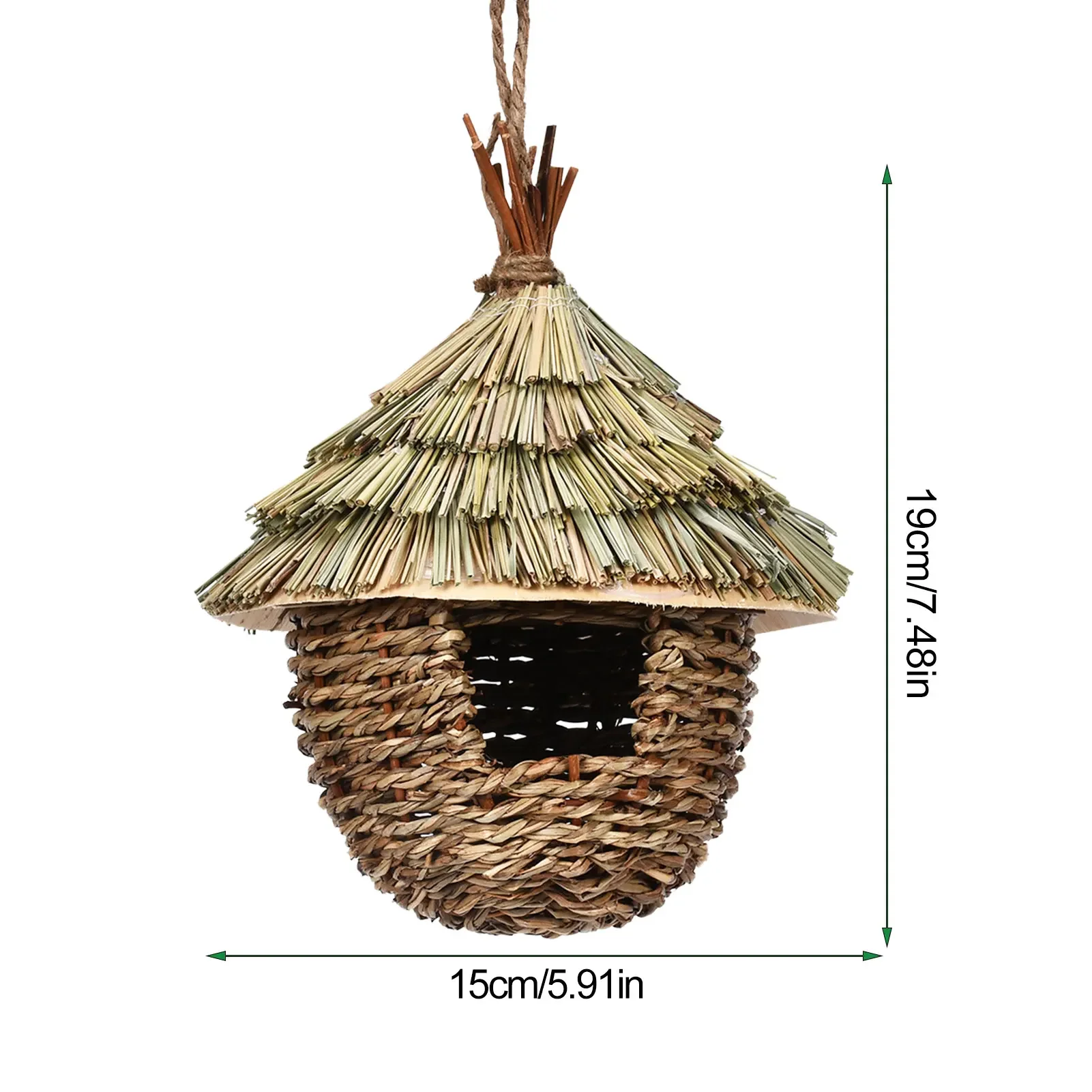 1pc Charming Decorative Hummingbird House Hand-woven Hung Straw Nest Natural Grass Hung Bird For Garden Patio Lawn Office Indoor