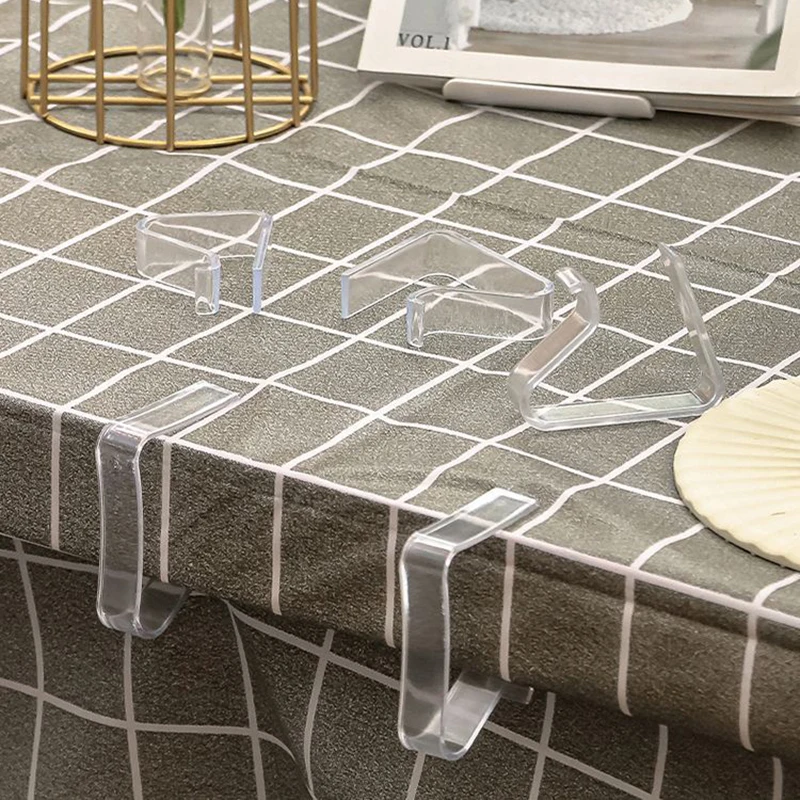 4pcs-Tablecloth Fixture, Clear Plastic Tablecloth Clips - Transparent Table Cloth Hold Down Clips For Indoor And Outdoor