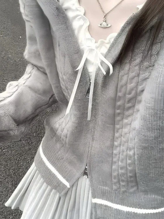 ay Hooded Knitted Sweater Women's Autumn New Sle Double Zipper Soft Outerwear Cardigan Coat Commute Sle Loose Fit Long ...