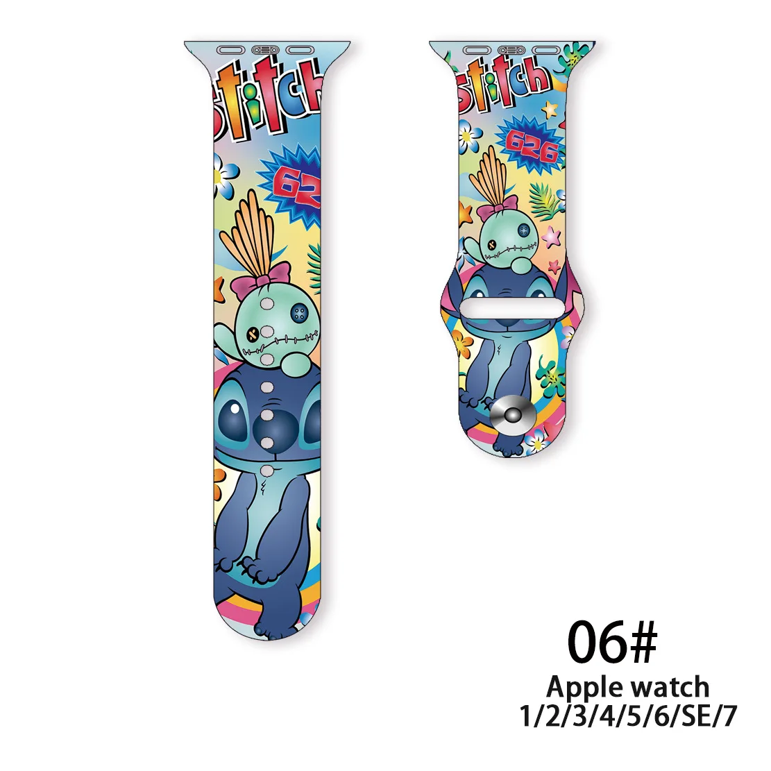 Disney Stitch Apple Watch Strap for Iwatch1/2/3/4/5/6/7se Watch Print Silicone Watch Replacement Watchband 38mm 42mm 44mm Gifts