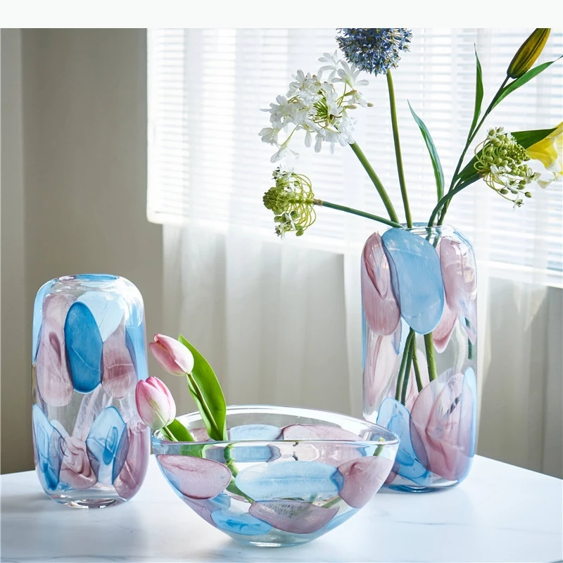 Petals Pattern Glass Vase Decorative Flower Arrangement Desk Decoration Hydroponic Floral Vases Room Aesthetic Decor