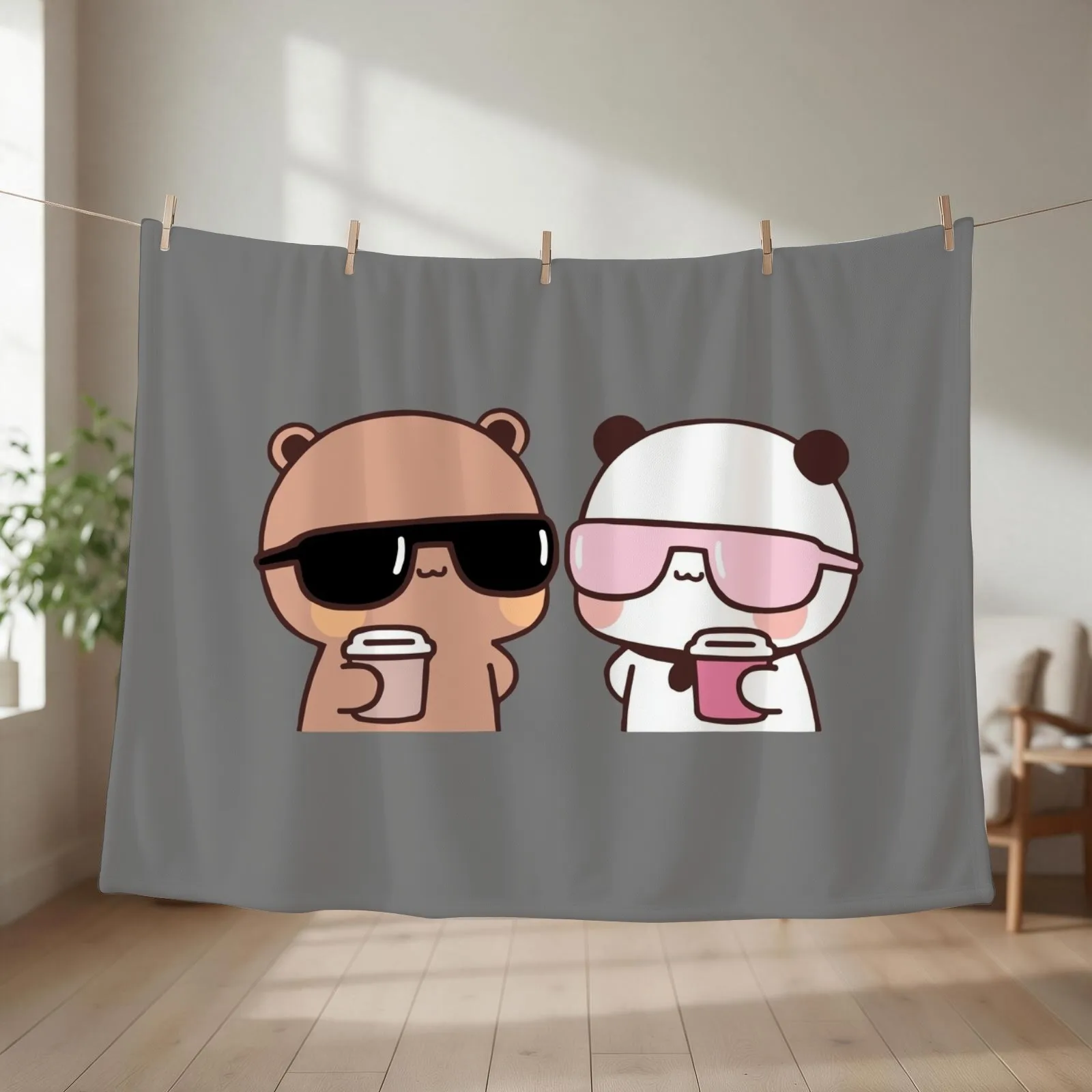DuDu Bear and BuBu Panda having coffee together?? Throw Blanket couch cozy soft plush fuzzy picnic outdoor blanket