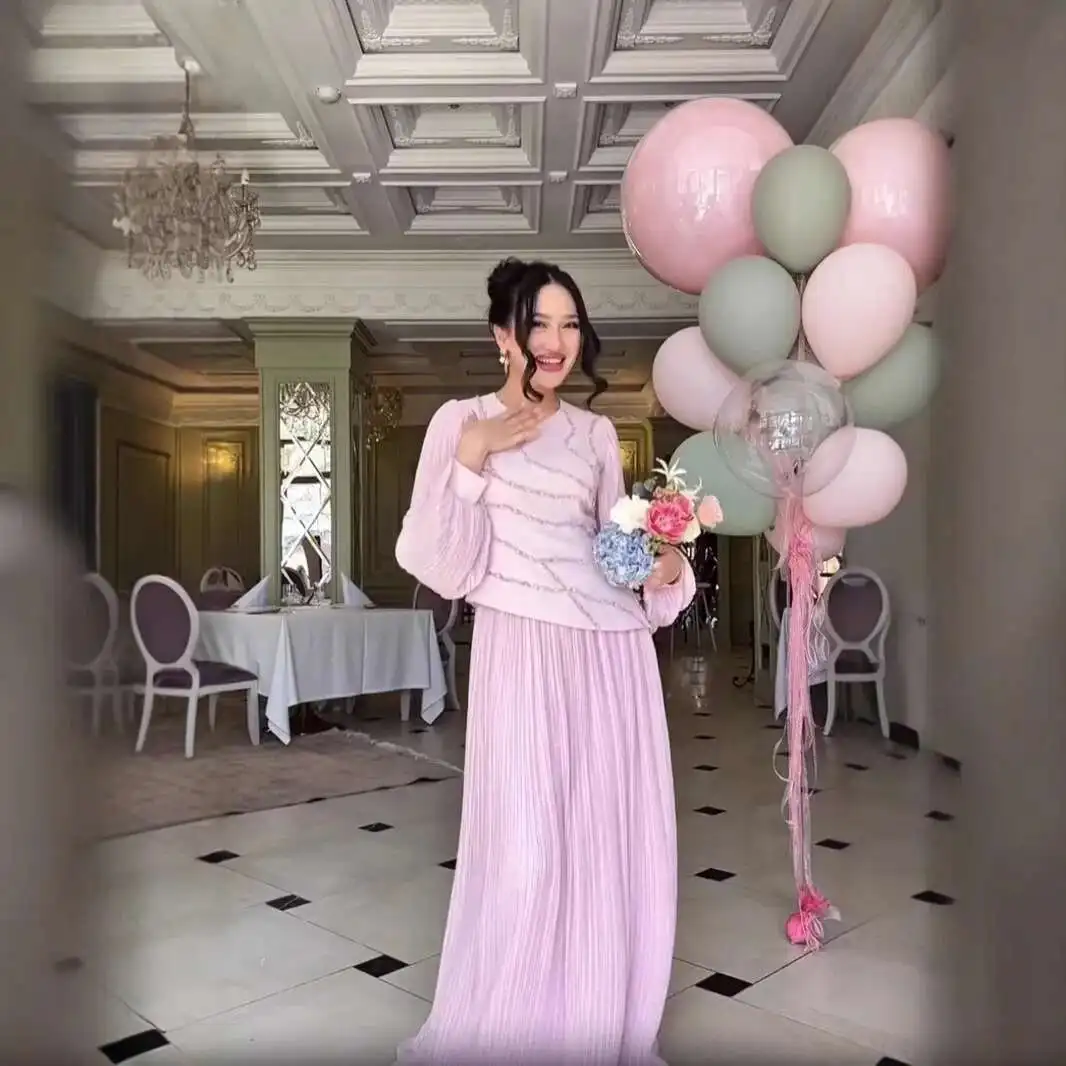 

New 2025 Spring Pleated Texture Tie-dye Dress Fashion Casual Vintage Vestidos De Vacaciones 2025 Summer Dress Robe Vestido Women