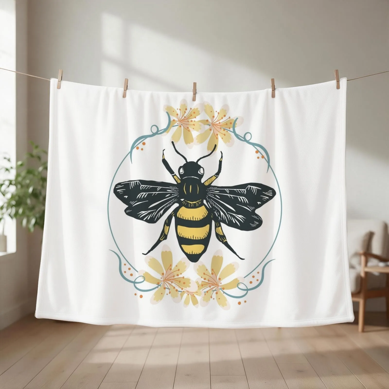 vintage Manchester worker bee - flower manchester bee Throw Blanket couch cozy soft plush fuzzy picnic outdoor blanket