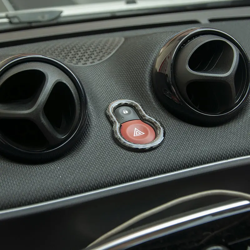 Warning Button Door Lock Switch Decoration Frame Carbon Fiber Car Stickers For Mercedes Smart 453 Fortwo Forfour Interior