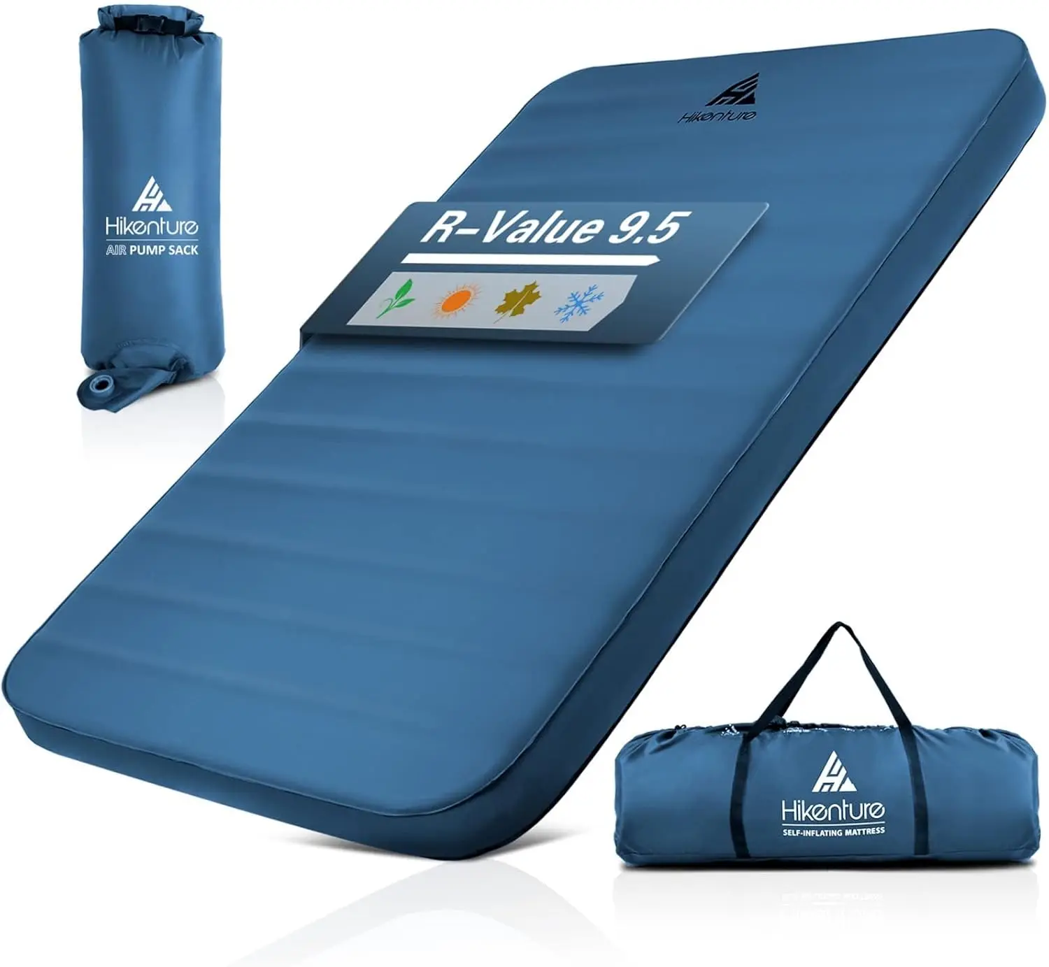 Extra Thick Double Self Inflating Sleeping Pad 9.5 R Camping Mattress 2 Person Inflatable Foam Camping Pad with Pump Sack