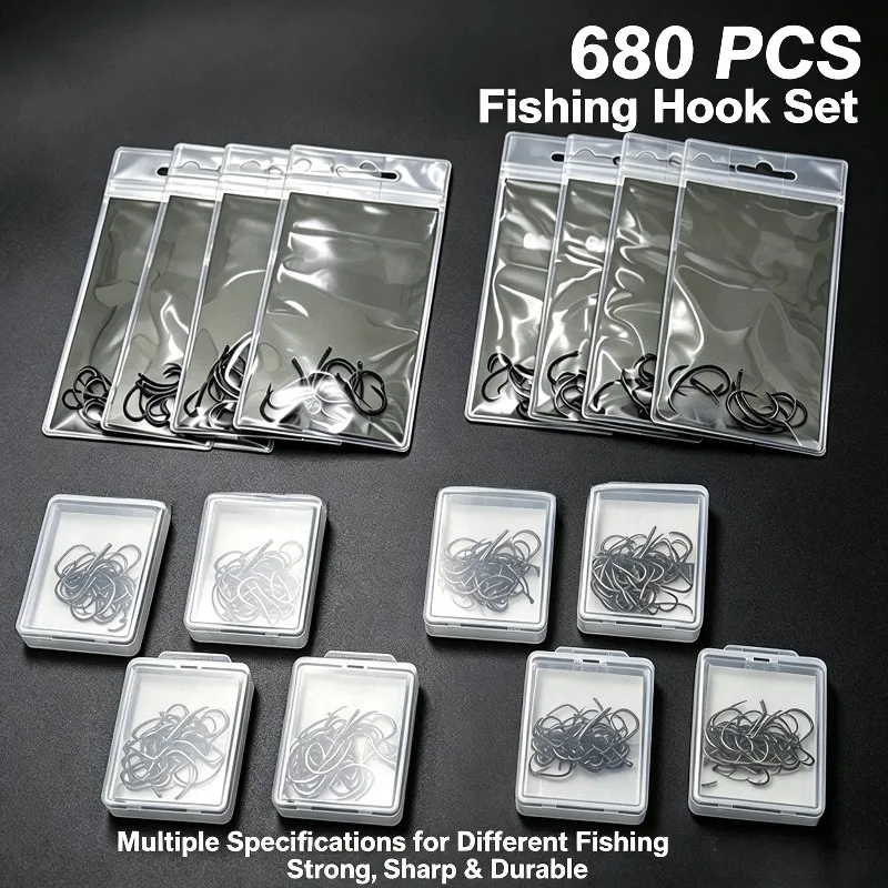 680Pcs Barbless Fishing Hooks Boxed Sea Hooks Long Cast Anti-release Hooks for Lure Boat Saltwater Fishing