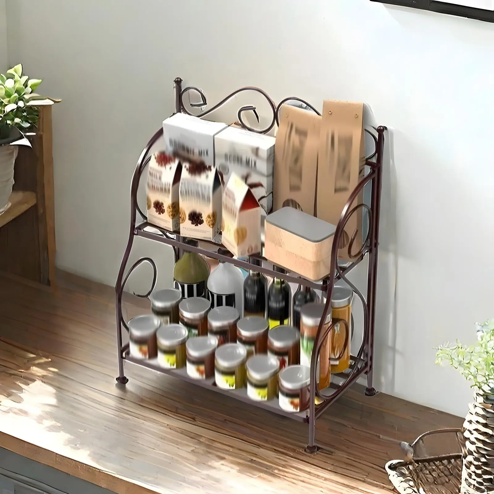 2 Tier Countertop Organizer Foldable Storage Stand Decor Multifunctional Non Slip Holder Rack for Desktop Coffee Mug Spice