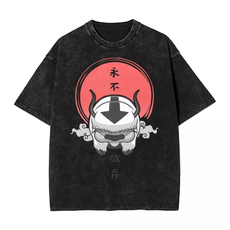 Avatar The Last Airbender Appa Washed T Shirts Streetwear Hip Hop T-Shirt Tees Tops Men Women 100% Cotton High Street Summer