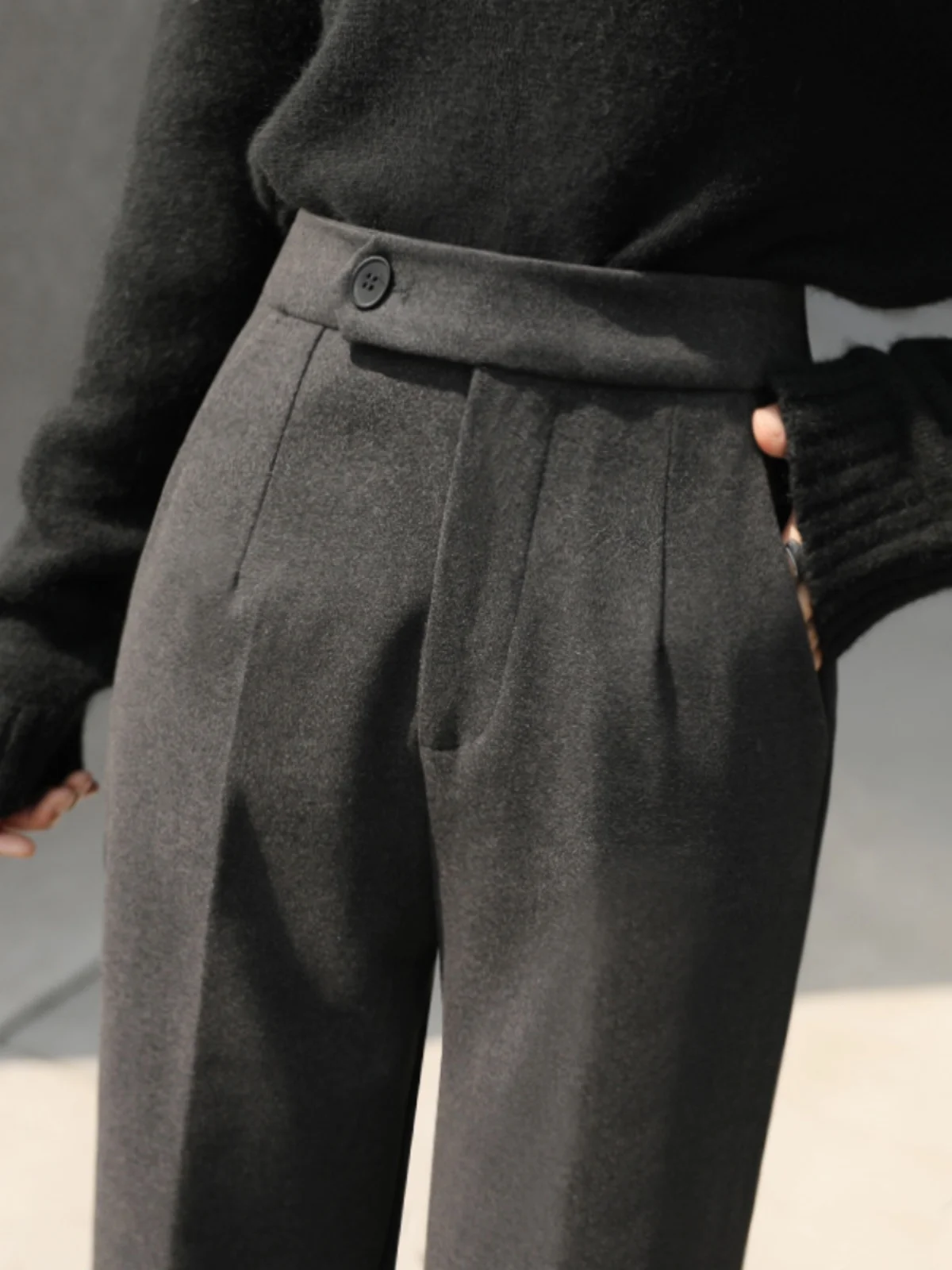 

Women's Thickened Woolen Pants Autumn Winter High Waist Harlan Nine Points Cabbage Loose Suit Pants Korean Style Commute