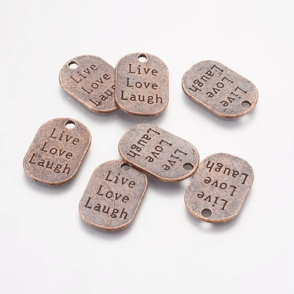 20pcs style Flat Oval Carved Word Live Love Laugh Pendants Cadmium Free Nickel Free Lead Free Red Copper 26x17.5x1mm Hole: 3mm