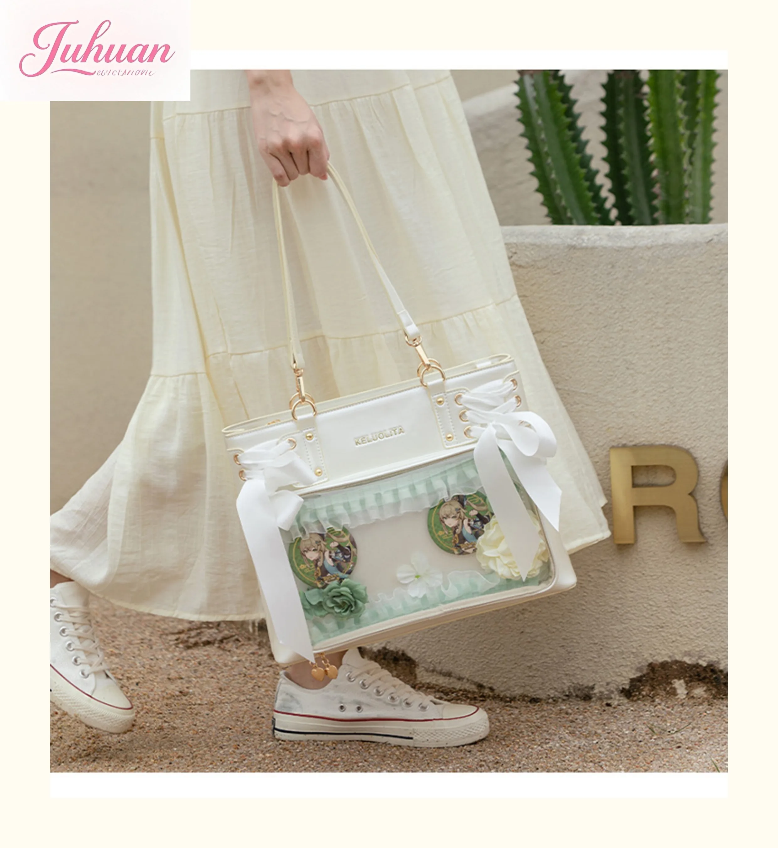 Japanese Original bow ribbon lta bag women's large capacity college wind tote bag sweet Lolita portable shoulder messenger bag