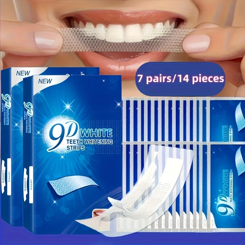 1 Box(14pcs) 9D Dental Whitening Gel Strips Deep Cleaning Sensitive Teeth Gums Easy Stick Application Daily Use Teeth Whitener