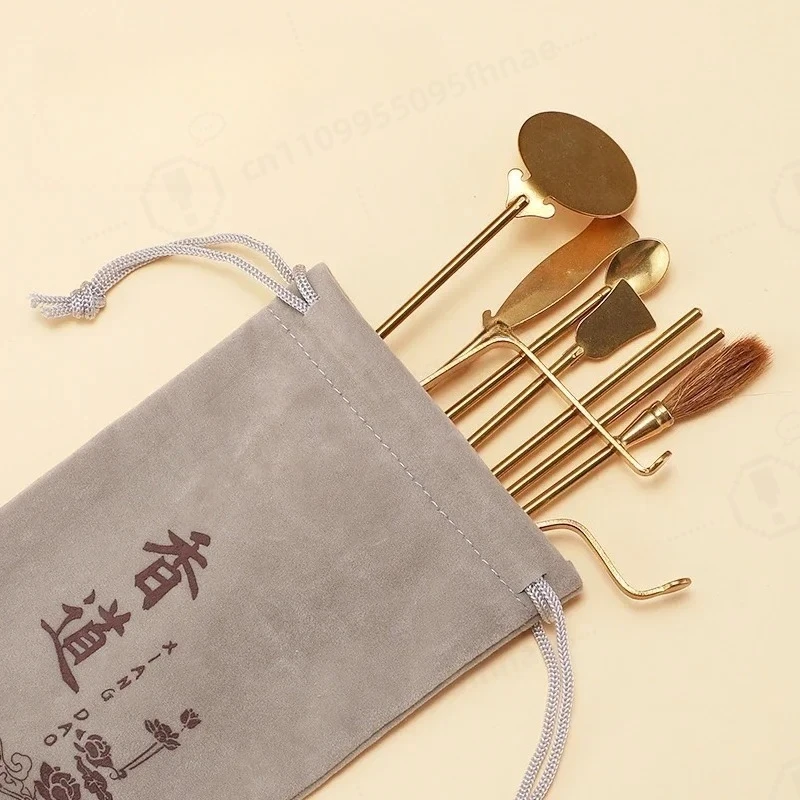 Pure Copper Incense Lore Tool 7-piece Set/Bamboo Incense Spoon Incense Spatula Press Ash Sweep Ash Chopsticks Silver Leaf Clip
