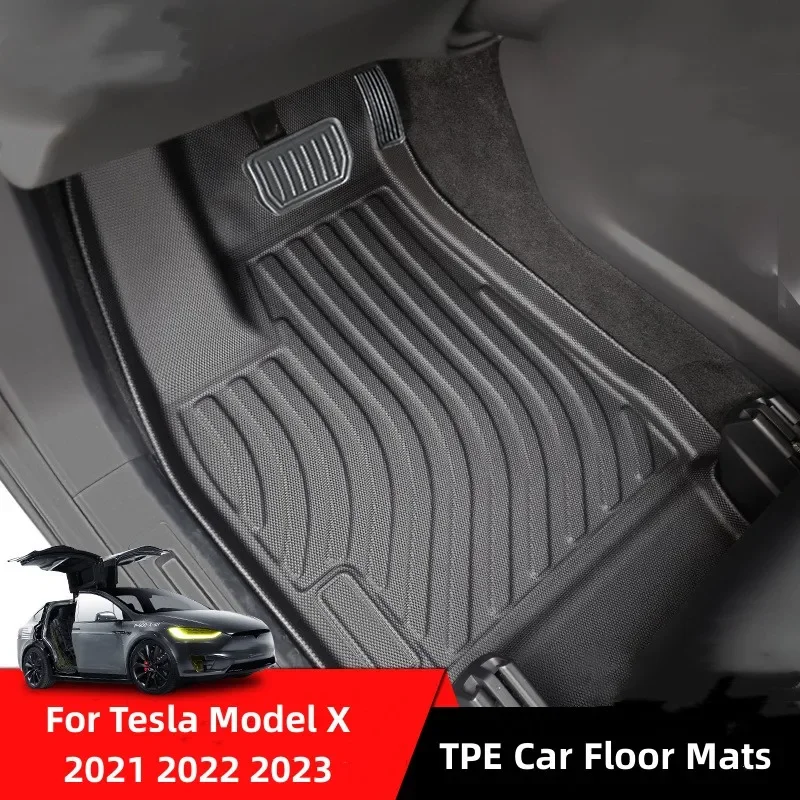 

For Tesla Model X 2021 2022 2023 Car Floor Mats Car Four Seasons Waterproof Non-slip Floor Mat TPE Full Surrounded Car Accessory