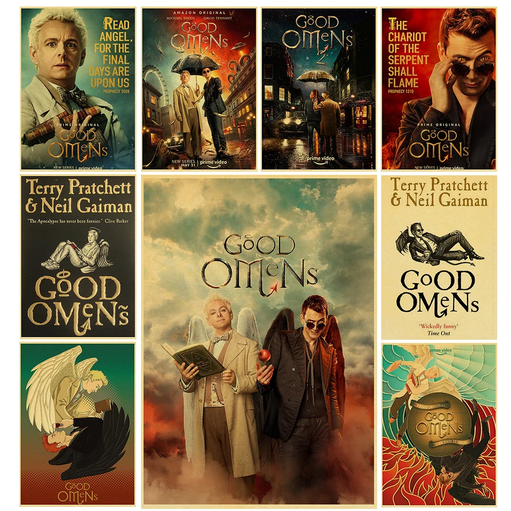 Hot Movie Good Omens Poster Nostalgia Cartoon Harajuku Kraft Paper Posters Decoration Chambre Aesthetic Cafe Bedroom Painting