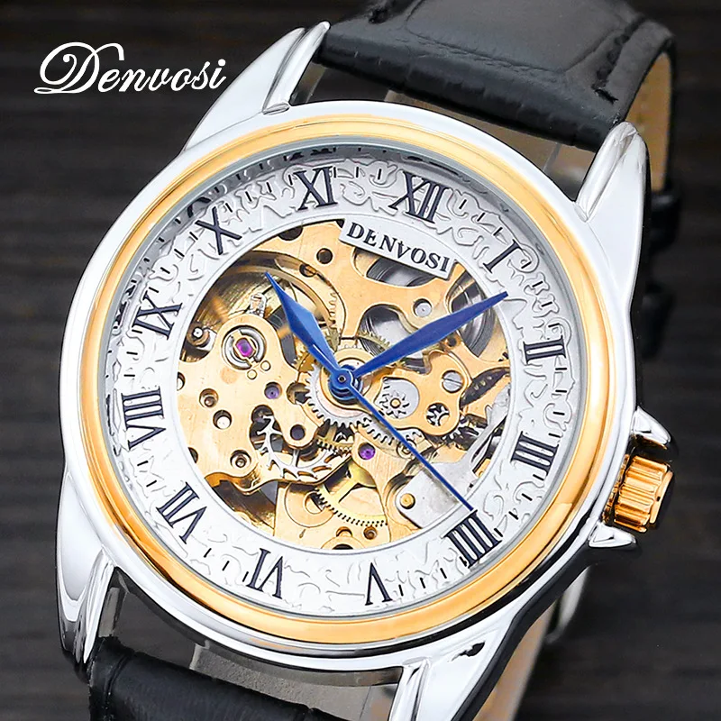 DENVOSI Top Brand Luxury Automatic Mechanical Watches Transparent Fashion Waterproof Male Skeleton Wrist Watch With Luminous