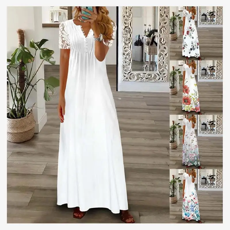 Vestido Longo com Mangas em Camadas, Moda Primavera Verão, Nova Chegada para Mulheres, Saia E em A-Line