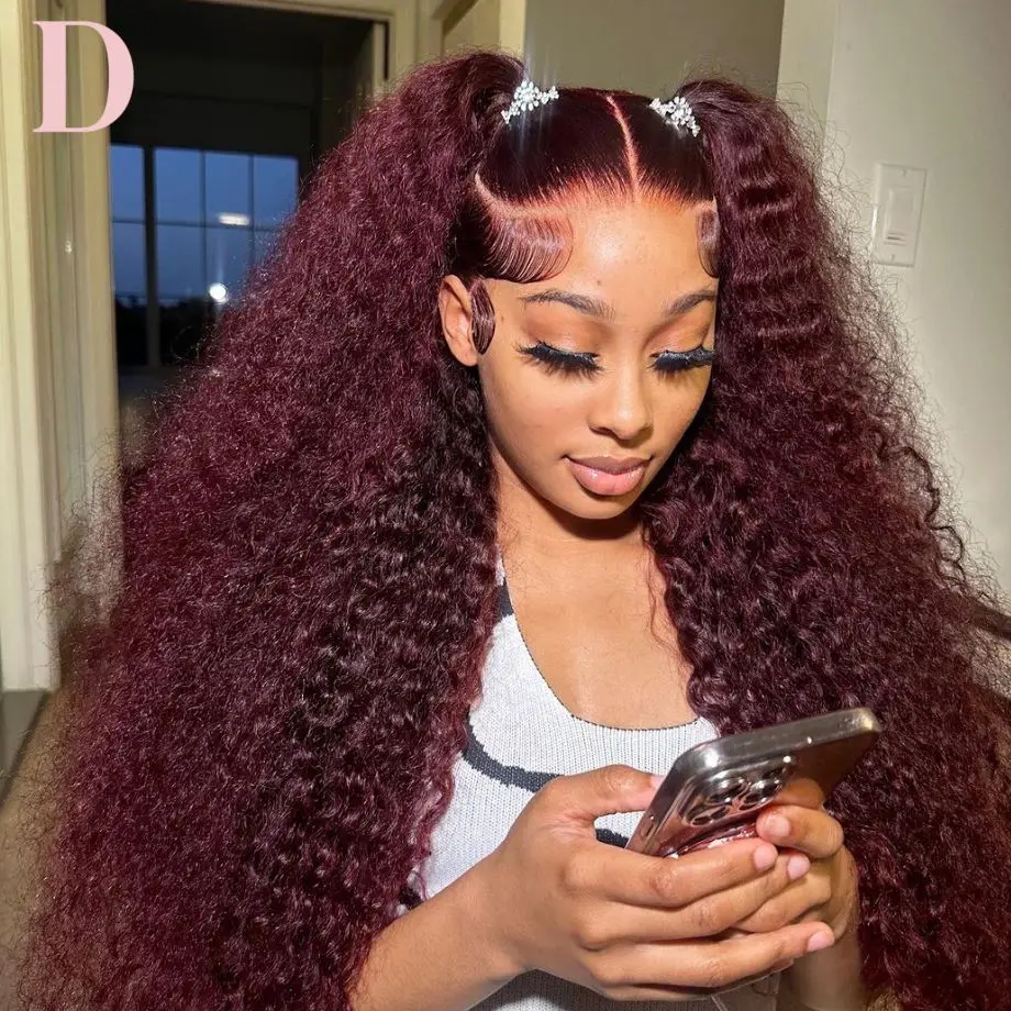 Curly Burgundy Transparent Lace Wig 13x6 Human Hair Brazilian Red Colored Deep Wave 13x4 Lace Front Wigs Human Hair For Women