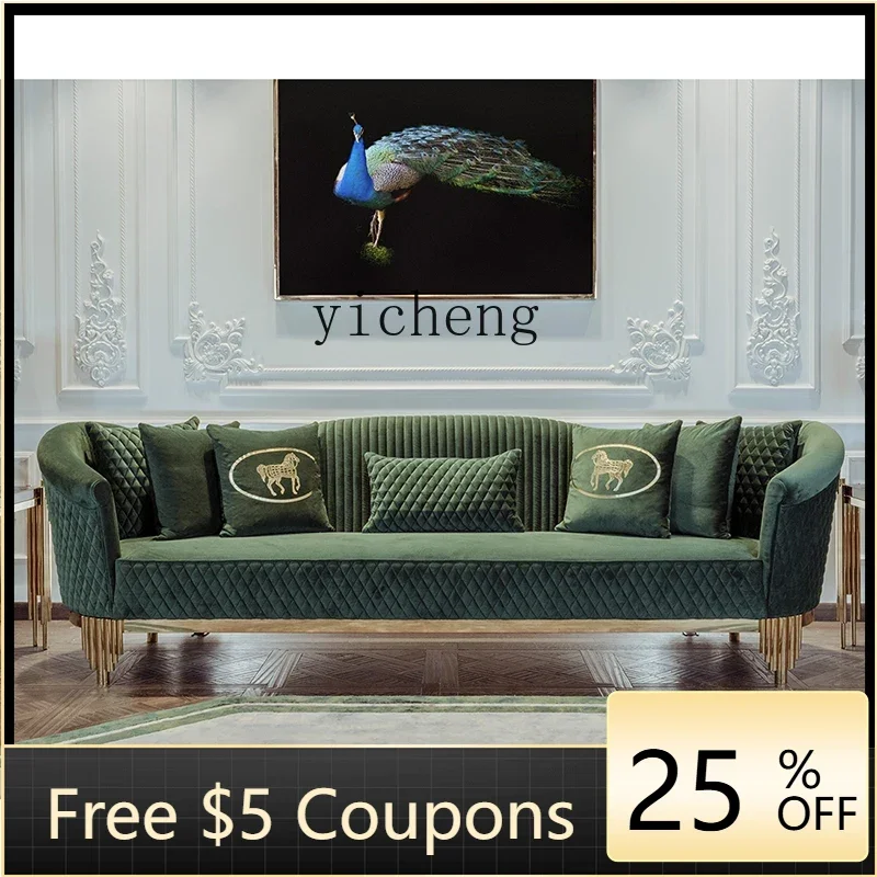 

B1 living room solid wood embroidery double sofa stainless steel fabric triple sofa