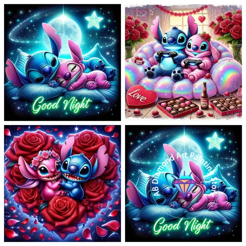 

Cartoon Lilo&Stitch Rose AB Diamond Painting Kit Square Round Diamond 5D DIY Mosaic Handmade Art Adult Exquisite Gift Home Decor