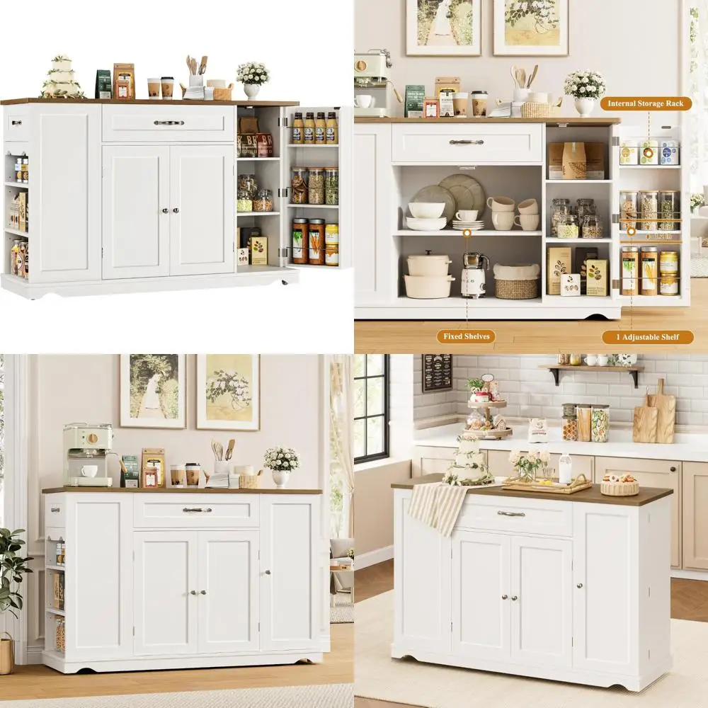 

47-inch Rolling Kitchen Island Cart with Storage and 2 Drawers