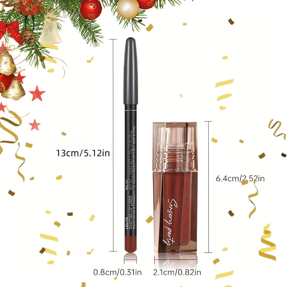 Conjunto de brilho labial e delineador labial hidratante e à prova d'água, copo antiaderente e antiaderente, efeito de maquiagem brilhante, presente de Natal