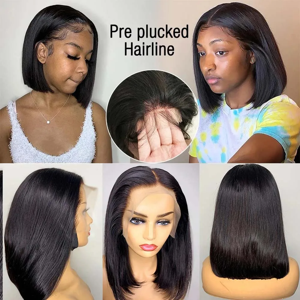 13x4 Lace Frontal Bob Wig Straight Lace Front Human Hair Bob Wigs Pre Plucked Short Brazilian Hair Wig for Women Black Color