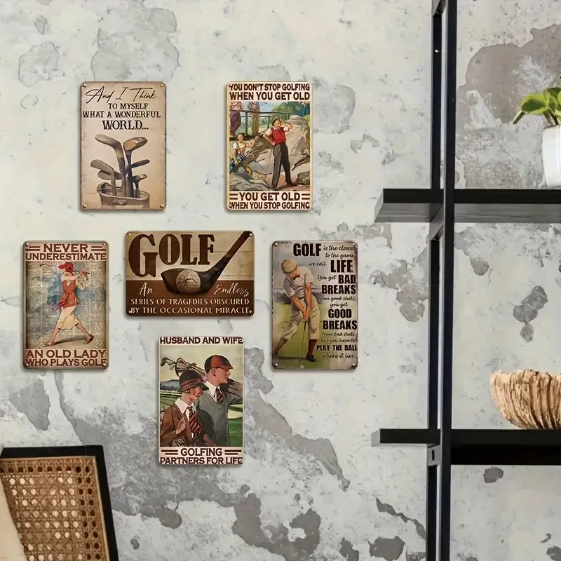 6pcs Retro Metal Tin Signs, Funny Golf Wall Art, Man Cave, Home, Bar Decor, Golf Lover Gift, 20.32 cm X 30.48 cm