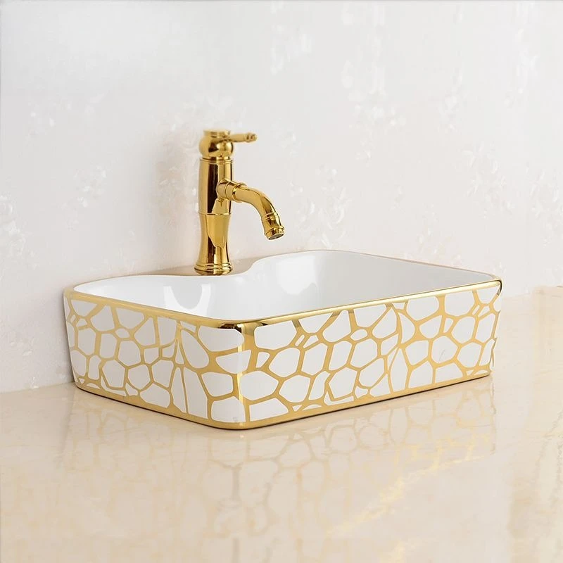 Toilet bathroom electroplated color gold ceramic wash basin square table basin